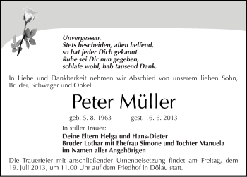 Traueranzeige von Peter Müller von Mitteldeutsche Zeitung Halle/Saalkreis