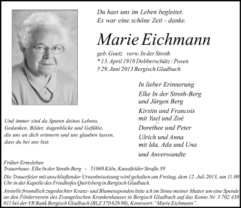 Traueranzeige von Marie Eichmann von Mitteldeutsche Zeitung Aschersleben