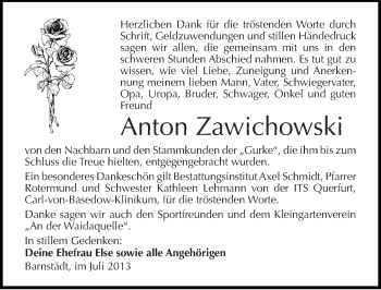 Traueranzeige von Anton Zawichowski von Mitteldeutsche Zeitung Merseburg/Querfurt