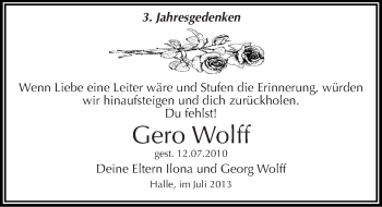 Traueranzeige von Gero Wolff von Mitteldeutsche Zeitung Halle/Saalkreis