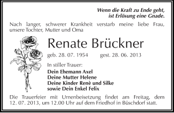 Traueranzeige von Renate Brückner von Mitteldeutsche Zeitung Halle/Saalkreis