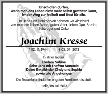 Traueranzeige von Joachim Kresse von Mitteldeutsche Zeitung Halle/Saalkreis