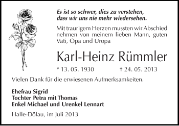 Traueranzeige von Karl-Heinz Rümmler von Mitteldeutsche Zeitung Halle/Saalkreis