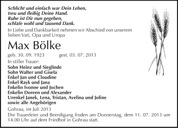 Traueranzeige von Max Bölke von Mitteldeutsche Zeitung Wittenberg