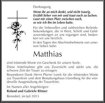 Traueranzeige von Matthias  von Mitteldeutsche Zeitung Mansfelder Land