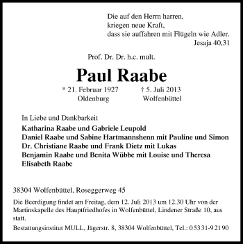 Traueranzeige von Paul Raabe von Mitteldeutsche Zeitung Halle/Saalkreis