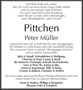 Traueranzeige von Peter Müller von Mitteldeutsche Zeitung Halle/Saalkreis