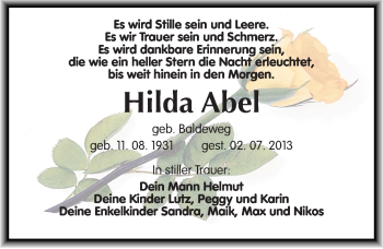 Traueranzeige von Hilda Abel von Mitteldeutsche Zeitung Halle/Saalkreis