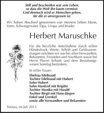 Traueranzeige von Herbert Maruschke von Mitteldeutsche Zeitung Wittenberg