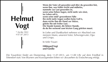 Traueranzeige von Helmut Vogt von Mitteldeutsche Zeitung Sangerhausen