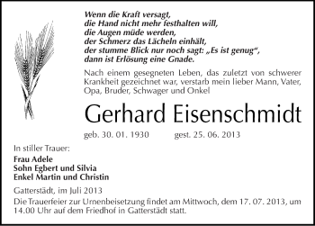 Traueranzeige von Gerhard Eisenschmidt von Mitteldeutsche Zeitung Merseburg/Querfurt