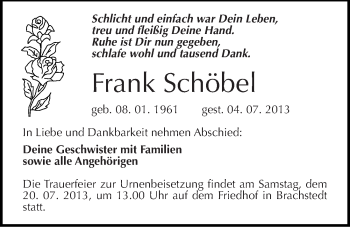 Traueranzeige von Frank Schöbel von Mitteldeutsche Zeitung Halle/Saalkreis
