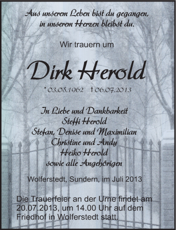 Traueranzeige von Dirk Herold von Mitteldeutsche Zeitung Sangerhausen