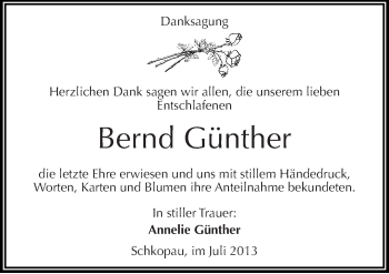 Traueranzeige von Bernd Günther von Mitteldeutsche Zeitung Merseburg/Querfurt