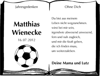 Traueranzeige von Matthias Wienecke von Mitteldeutsche Zeitung Köthen