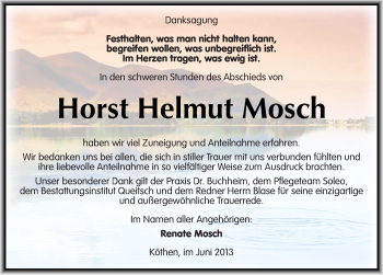 Traueranzeige von Horst Helmut Mosch von Mitteldeutsche Zeitung Köthen