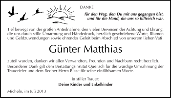 Traueranzeige von Günter Matthias von Mitteldeutsche Zeitung Köthen