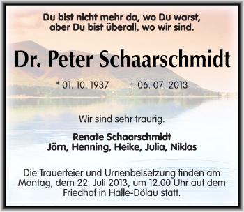 Traueranzeige von Peter Schaarschmidt von Mitteldeutsche Zeitung Halle/Saalkreis
