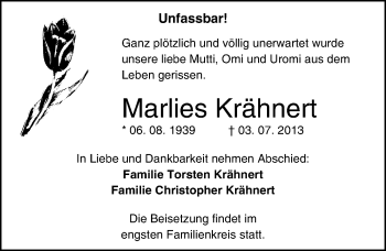 Traueranzeige von Marlies Krähnert von Mitteldeutsche Zeitung Dessau-Roßlau