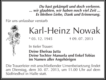 Traueranzeige von Karl-Heinz Nowak von Mitteldeutsche Zeitung Halle/Saalkreis