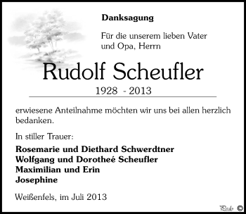 Traueranzeige von Rudolf Scheufler von Mitteldeutsche Zeitung Weißenfels