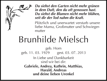 Traueranzeige von Brunhilde Mielsch von Mitteldeutsche Zeitung Halle/Saalkreis