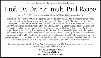 Traueranzeige von Paul Raabe von Mitteldeutsche Zeitung Aschersleben