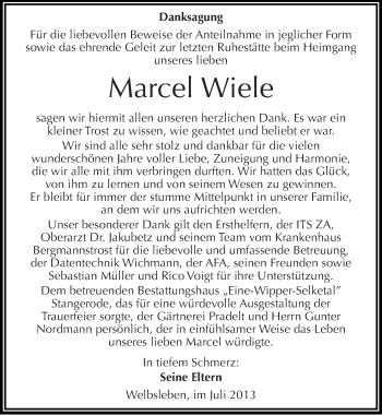 Traueranzeige von Marcel Wiele von Mitteldeutsche Zeitung Halle/Saalkreis
