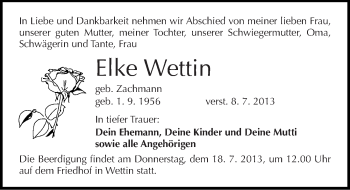 Traueranzeige von Elke Wettin von Mitteldeutsche Zeitung Halle/Saalkreis