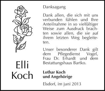 Traueranzeige von Elli Koch von Mitteldeutsche Zeitung Köthen