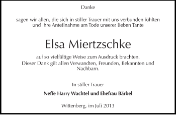 Traueranzeige von Elsa Miertzschke von Mitteldeutsche Zeitung Wittenberg