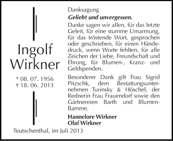 Traueranzeige von Ingolf Wirkner von Mitteldeutsche Zeitung Halle/Saalkreis