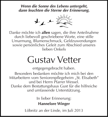 Traueranzeige von Gustav Vetter von Mitteldeutsche Zeitung Köthen