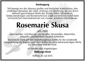 Traueranzeige von Rosemarie Skusa von Mitteldeutsche Zeitung Köthen