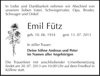 Traueranzeige von Emil Fütz von Mitteldeutsche Zeitung Halle/Saalkreis