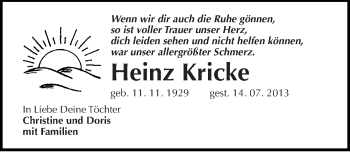 Traueranzeige von Heinz Kricke von Mitteldeutsche Zeitung Merseburg/Querfurt