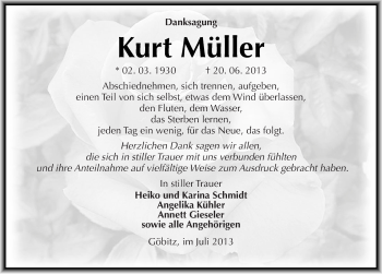 Traueranzeige von Kurt Müller von Mitteldeutsche Zeitung Zeitz
