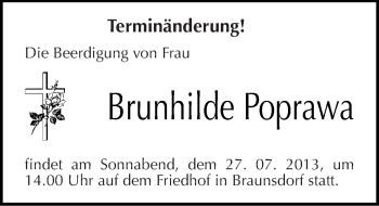 Traueranzeige von Brunhilde Poprawa von Mitteldeutsche Zeitung Merseburg/Querfurt