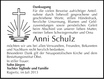 Traueranzeige von Anni Schulz von Mitteldeutsche Zeitung Merseburg/Querfurt