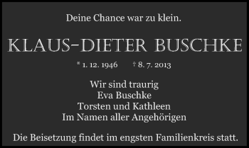Traueranzeige von Klaus-Dieter Buschke von Mitteldeutsche Zeitung Halle/Saalkreis
