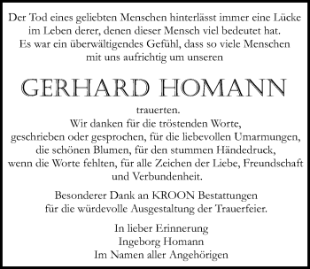 Traueranzeige von Gerhard Homann von Mitteldeutsche Zeitung Halle/Saalkreis