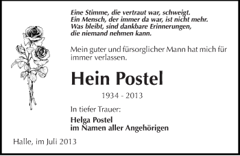 Traueranzeige von Hein Postel von Mitteldeutsche Zeitung Halle/Saalkreis