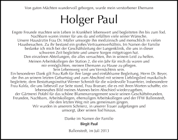 Traueranzeige von Holger Paul von Mitteldeutsche Zeitung Quedlinburg