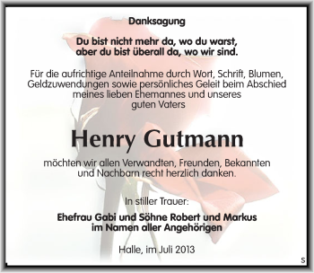 Traueranzeige von Henry Gutmann von Mitteldeutsche Zeitung Halle/Saalkreis