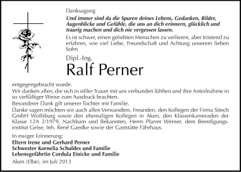 Traueranzeige von Ralf Perner von Mitteldeutsche Zeitung Köthen