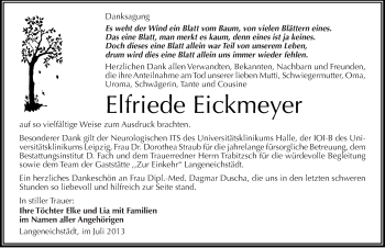 Traueranzeige von Elfriede Eickmeyer von Mitteldeutsche Zeitung Merseburg/Querfurt