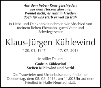 Traueranzeige von Klaus-Jürgen Kühlewind von Mitteldeutsche Zeitung Halle/Saalkreis