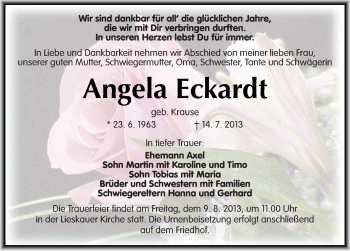 Traueranzeige von Angela Eckardt von Mitteldeutsche Zeitung Halle/Saalkreis