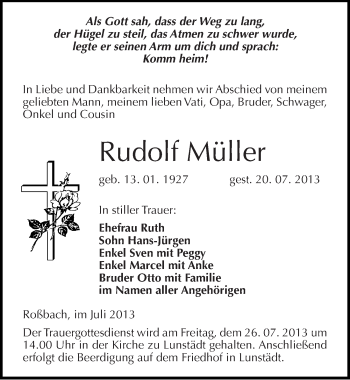 Traueranzeige von Rudolf Müller von Mitteldeutsche Zeitung Merseburg/Querfurt