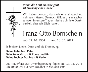 Traueranzeige von Franz-Otto Bornschein von Mitteldeutsche Zeitung Halle/Saalkreis